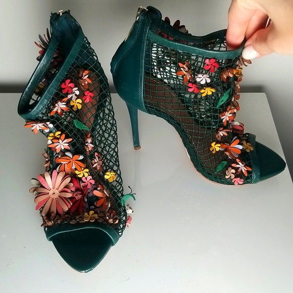 Zara - Green Floral Mesh Heels - Picture 9 of 15